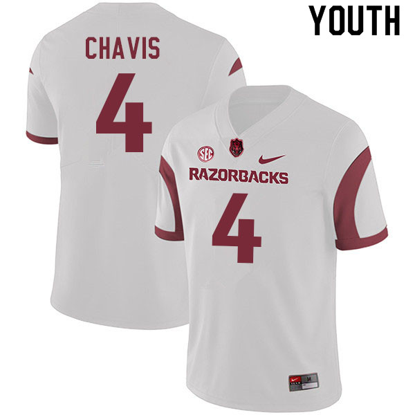 Youth #4 Malik Chavis Arkansas Razorbacks College Football Jerseys Sale-White - Click Image to Close
